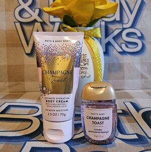 NWT Bath & Body Works Champagne Toast Mini Body Cream & Hand Gel  -Pink & Gold